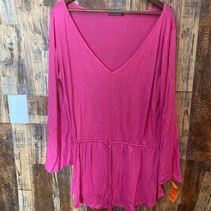 NWT Kushcush Kerry Cushman Pink Beach Cover Up Mini Drawstring Dress Large